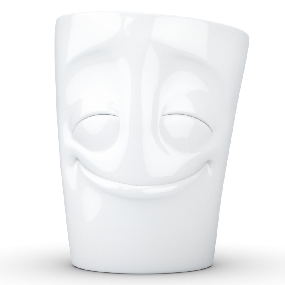FiftyEight Henkelbecher Mug Vergnügt weiss